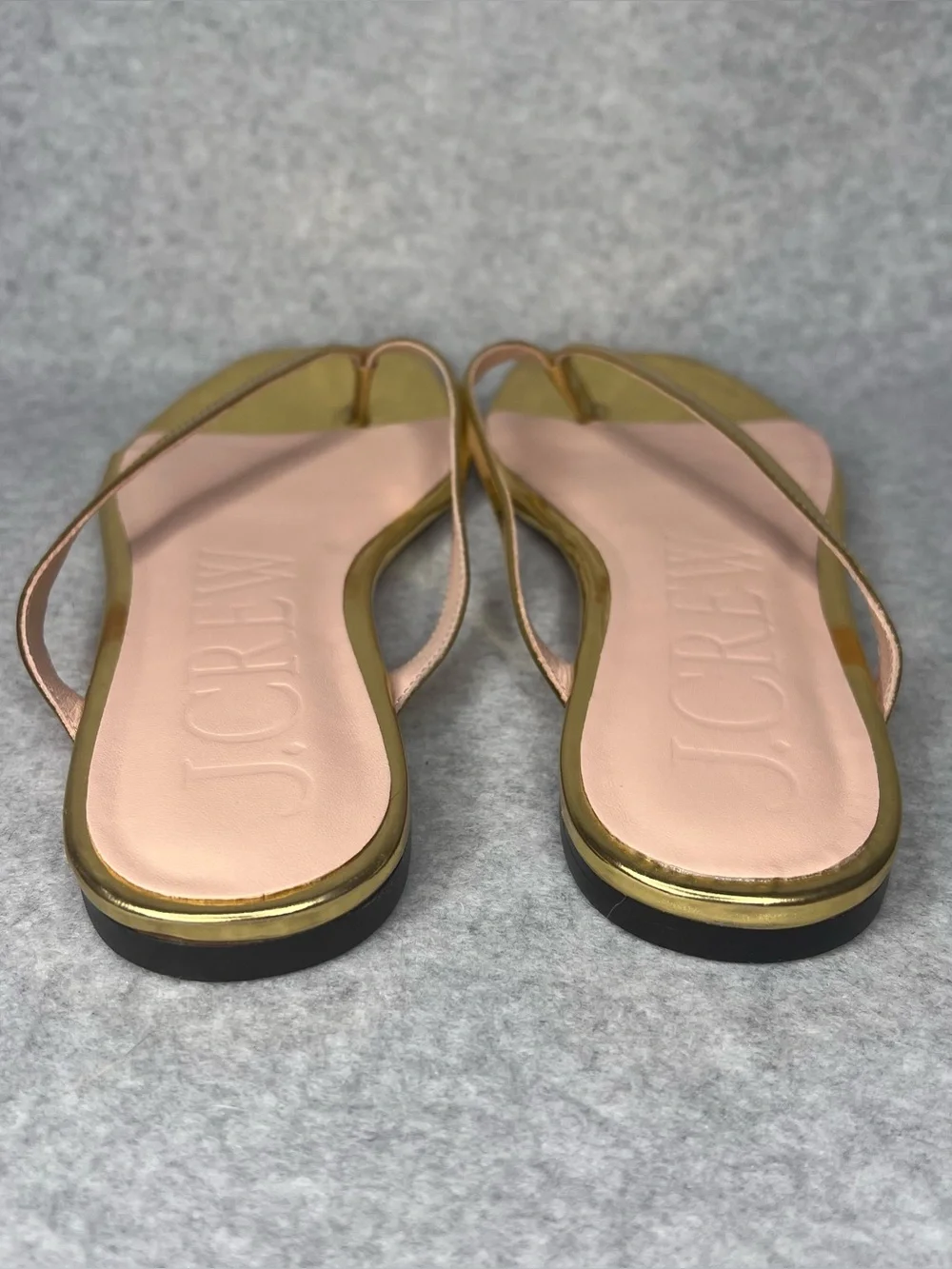 J.Crew Capri Thong Sandals Square Toe Metallic Gold Leather Size 10 NEW